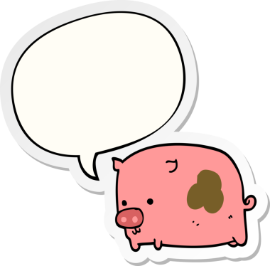 Bir insan tarafından çizilmiş konuşma balonu çıkartmalı çizgi film domuzu.