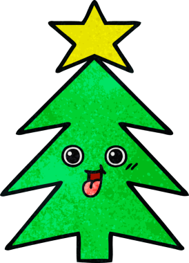 Bir insan tarafından çizilmiş bir Noel ağacının retro grunge desenli karikatürü