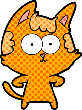 Bir insan tarafından çizilmiş mutlu çizgi film kedisi.