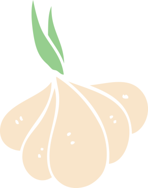 Bir insan tarafından çizilmiş sarımsak filizlenen karikatür.