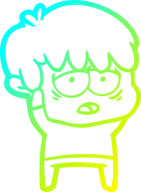 Bir insan tarafından çizilmiş, bitkin bir çocuğun soğuk çizgi çizimi.