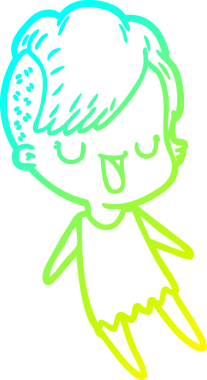 Hipster saç kesimi bir insan tarafından çizilmiş hoş bir çizgi film kızı çizimi.