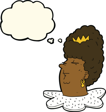 Bir insan tarafından çizilmiş düşünce baloncuklu kraliçe kafası.