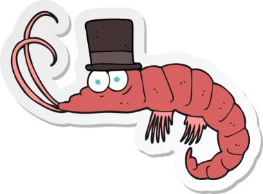 Bir insan tarafından çizilmiş karides etiketi.