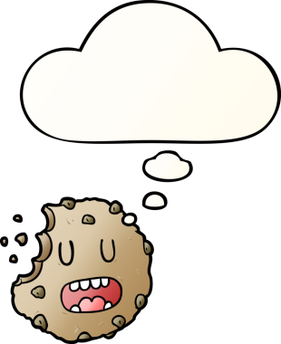 Bir insan tarafından çizilmiş yumuşak eğimli düşünce baloncuklu çizgi film kurabiyesi.