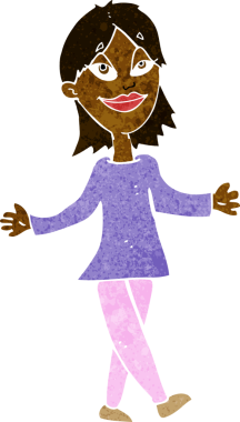 Bir insan tarafından çizilmiş tasasız bir karikatür kadını.