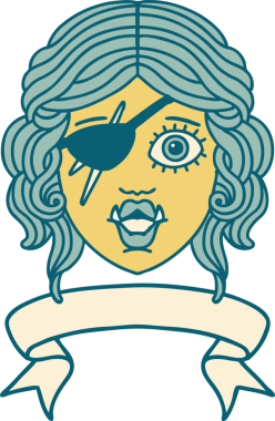 Retro Dövme Biçimli Ork karakter yüzü Bir insan tarafından çizilmiş pankartıyla