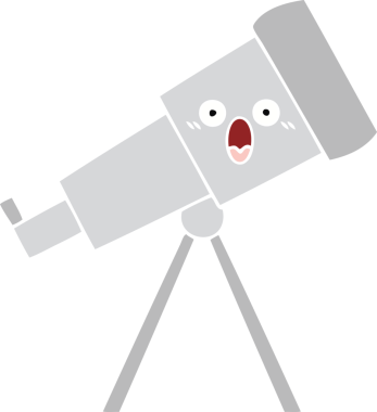 Bir insan tarafından çizilmiş düz renkli bir teleskop karikatürü