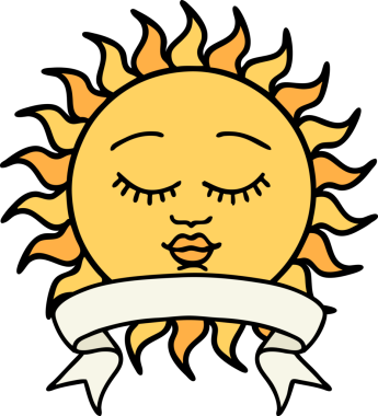 Bir insan tarafından çizilmiş güneşli geleneksel dövme.