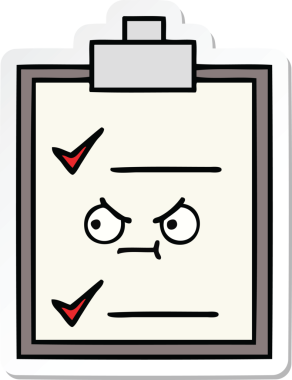 Bir insan tarafından çizilmiş şirin bir karikatür kontrol listesinin etiketi