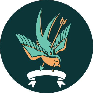 bir kırlangıç sancağına sahip dövme biçimi simgesi Bir insan tarafından çizilmiş ok ile delinmiş