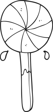 Bir insan tarafından çizilmiş siyah beyaz çizgi film lolipopu.