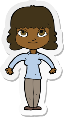 Bir insan tarafından çizilmiş omuz silken bir karikatür kadının çıkartması.