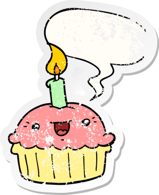 Bir insan tarafından çizilmiş, sıkıntılı eski etiketli, mum kaplı çizgi film keki.