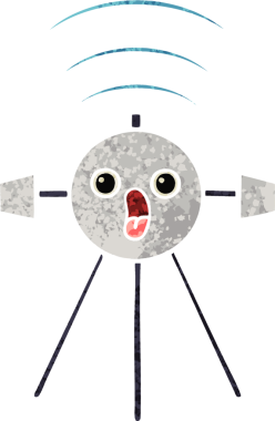 Bir insan tarafından çizilmiş bir uydunun retro çizim tarzı karikatürü