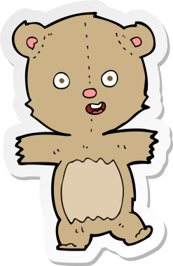 Bir insan tarafından çizilmiş dans eden oyuncak ayının çıkartması.