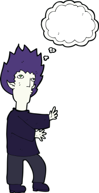 Bir insan tarafından çizilmiş düşünce balonlu vampir adam.