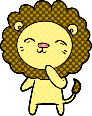 Bir insan tarafından çizilmiş çizgi film aslanı.