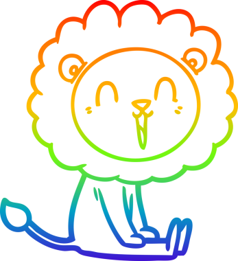 Bir insan tarafından çizilmiş gülen aslan karikatürü çizimi.