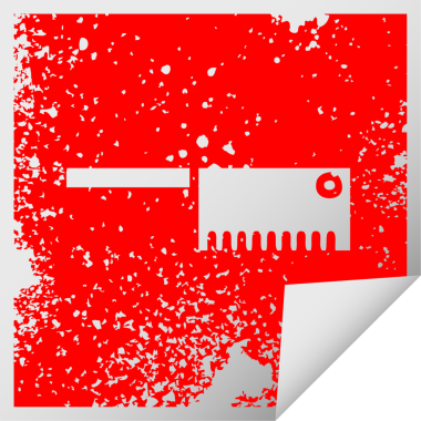 Bir insan tarafından çizilmiş kasap bıçağının derisi yüzülmüş kare çıkartması.