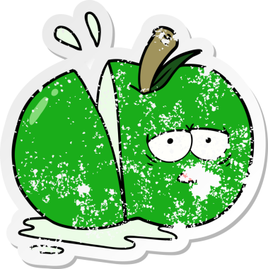 Bir insan tarafından çizilmiş dilimlenmiş elma etiketi.