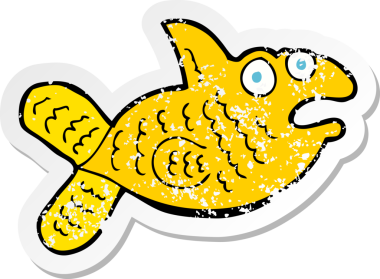 Bir insan tarafından çizilmiş karikatür balığının geriletilmiş çıkartması.