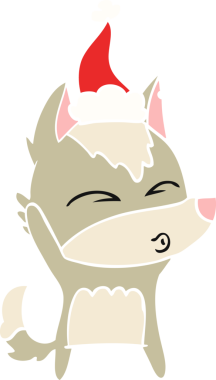 Bir insanın çizdiği Noel Baba şapkasıyla ıslık çalan bir kurdun el resmi.