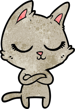 Bir insan tarafından çizilmiş sakin çizgi film kedisi.