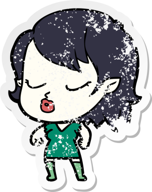 Bir insan tarafından çizilmiş şirin bir vampir kızın sıkıntılı çıkartması.