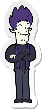 Bir insan tarafından çizilmiş mutlu bir vampir adamın çıkartması.