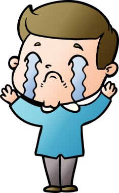 Bir insan tarafından çizilmiş ağlayan çizgi film adamı.