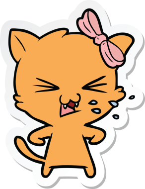 Bir insan tarafından çizilmiş çizgi film kedisinin çıkartması.