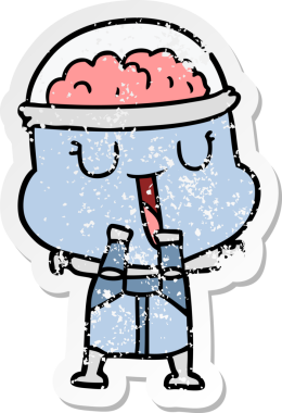 Bir insan tarafından çizilmiş mutlu çizgi film robotunun sıkıntılı çıkartması.