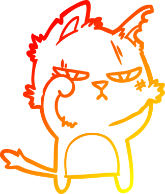 Bir insan tarafından çizilmiş sert bir çizgi film kedisinin sıcak çizgi çizimi