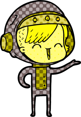 Bir insan tarafından çizilmiş mutlu uzay kızı.