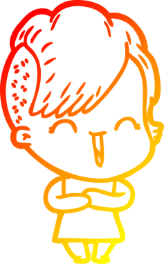 Bir insan tarafından çizilen mutlu bir hipster kızın çizgi çizimi.