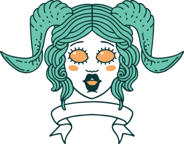 Retro Dövme Biçimi karakter yüzünü bir insan tarafından çizilmiş parşömen pankartıyla düzenliyor