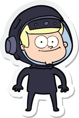 Bir insan tarafından çizilmiş mutlu bir astronot çizgi filminin çıkartması.