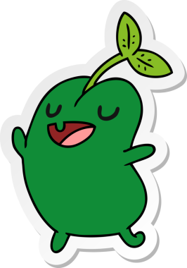 Etiket çizimi, bir insan tarafından çizilmiş kawaii sevimli filizlenen fasulye.