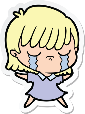 Bir insan tarafından çizilmiş, ağlayan bir karikatür kadının çıkartması.