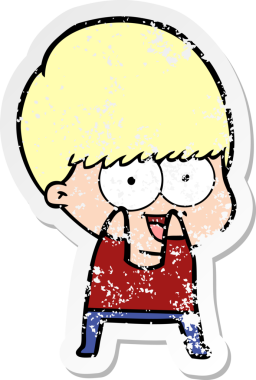 Bir insan tarafından çizilmiş mutlu çizgi film çocuğunun sıkıntılı çıkartması.