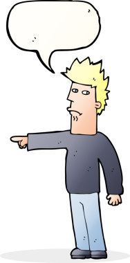 Bir insan tarafından çizilmiş bir konuşma balonuyla işaret eden çizgi film adamı.