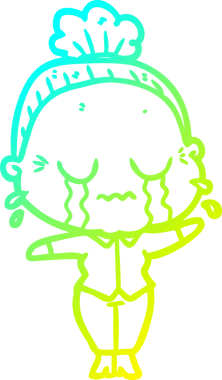 Bir insan tarafından çizilmiş ağlayan yaşlı bir kadının soğuk çizgi çizimi.