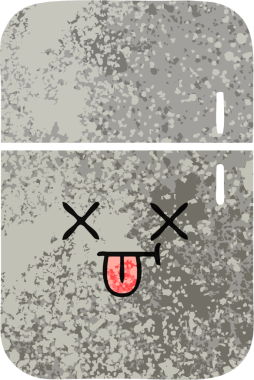 Bir insan tarafından çizilmiş buzdolabının retro çizim tarzı karikatürü.