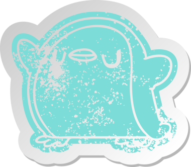 Bir insan tarafından çizilmiş sevimli bir penguenin eski bir karikatür yapıştırması.