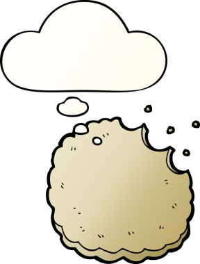 Düşünce baloncuklu çizgi film bisküvisi, bir insan tarafından çizilmiş düzgün bir gradyan stil.