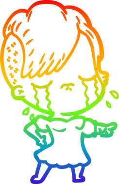 Gökkuşağının gradyan çizimi bir insan tarafından çizilmiş ağlayan bir kız çizgi filmi.