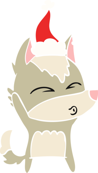 Bir insanın çizdiği Noel Baba şapkasıyla ıslık çalan bir kurdun el resmi.