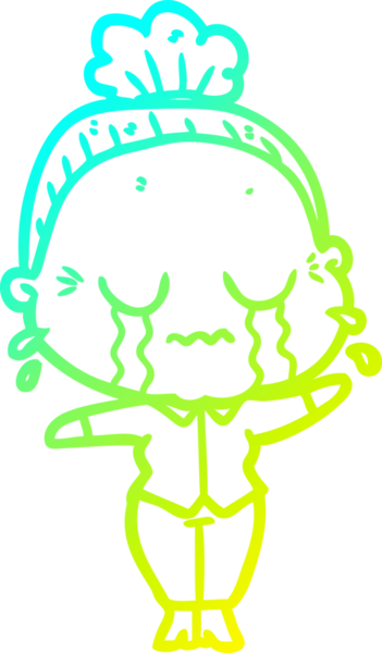 Bir insan tarafından çizilmiş ağlayan yaşlı bir kadının soğuk çizgi çizimi.