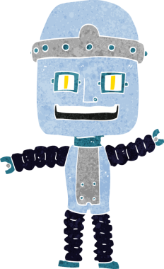 Bir insan tarafından çizilmiş çizgi film sallayan robot.